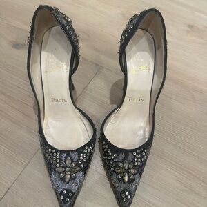 Christian Louboutin Black and Silver Embellished Heels